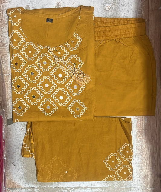 Cotton Bandhej Print Straight Kurta Set with Leheriya Pant & Malmal Dupatta