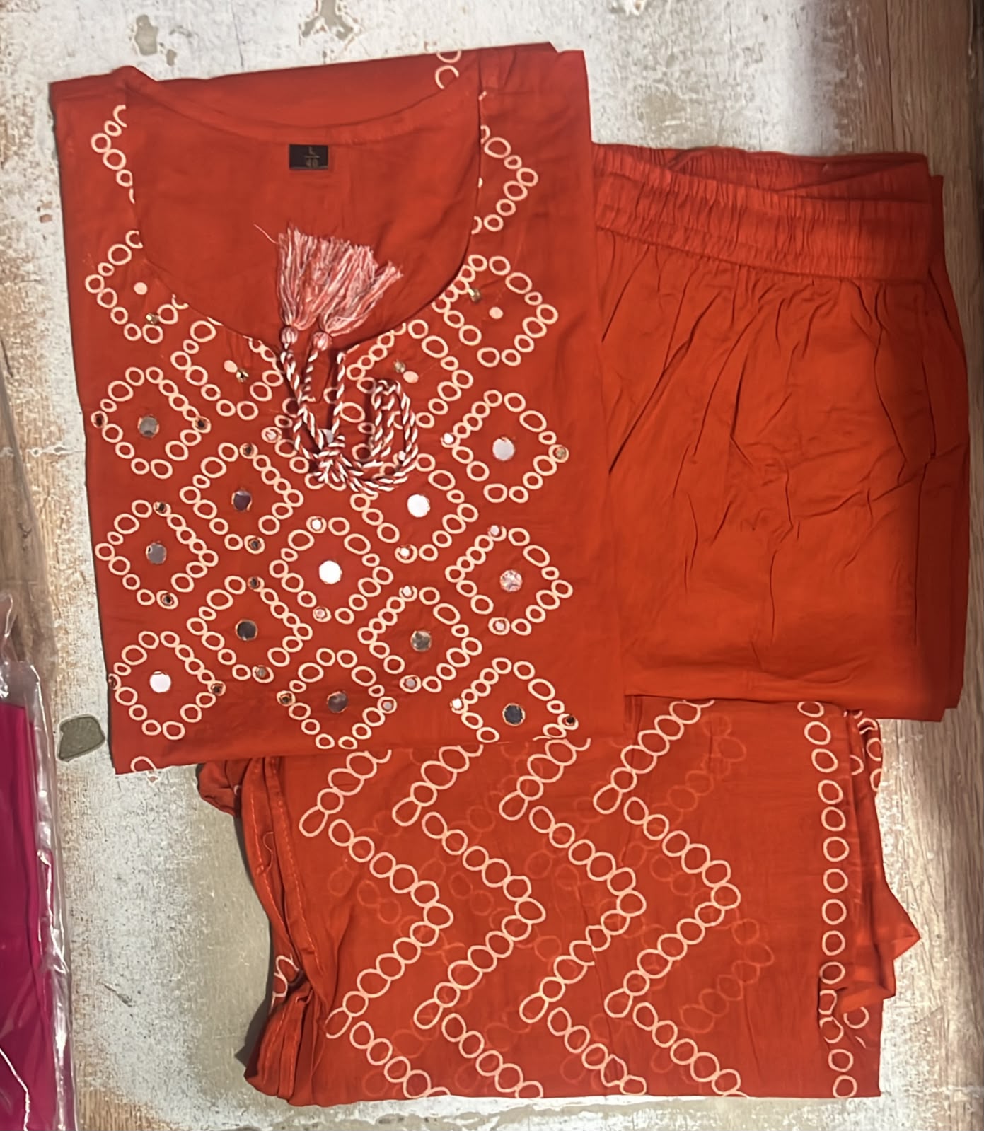 Cotton Bandhej Print Straight Kurta Set with Leheriya Pant & Malmal Dupatta