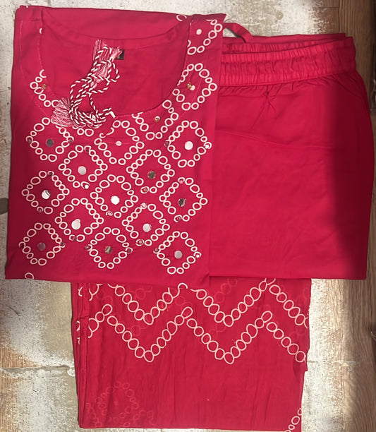 Cotton Bandhej Print Straight Kurta Set with Leheriya Pant & Malmal Dupatta