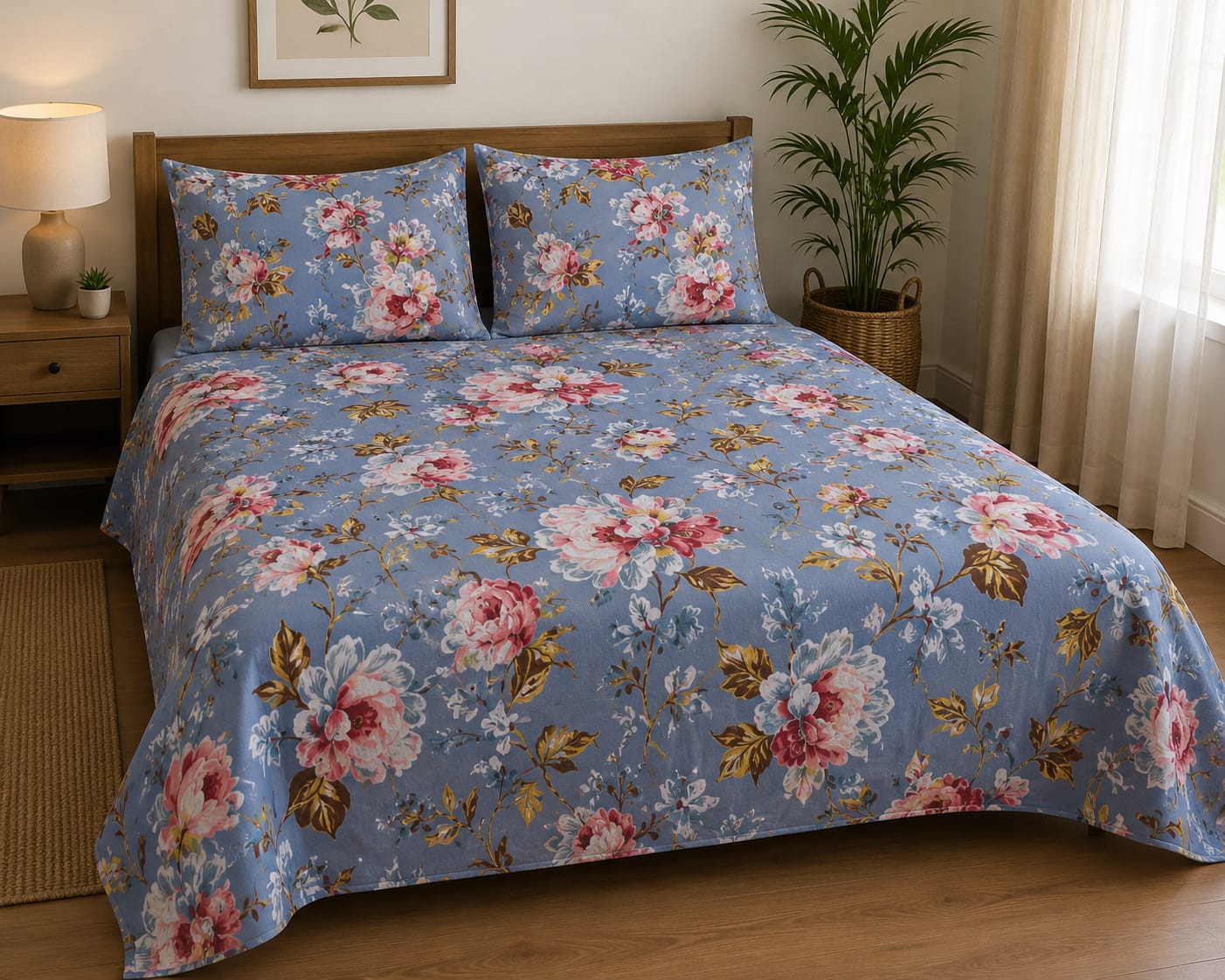 Cotton Bedsheet 100x108 Inches with 2 Pillow Covers