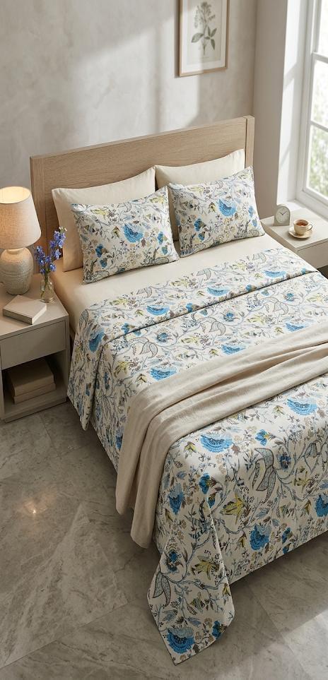 Cotton Bedsheet 100x108 Inches with 2 Pillow Covers
