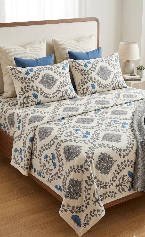 Cotton Bedsheet 100x108 Inches with 2 Pillow Covers