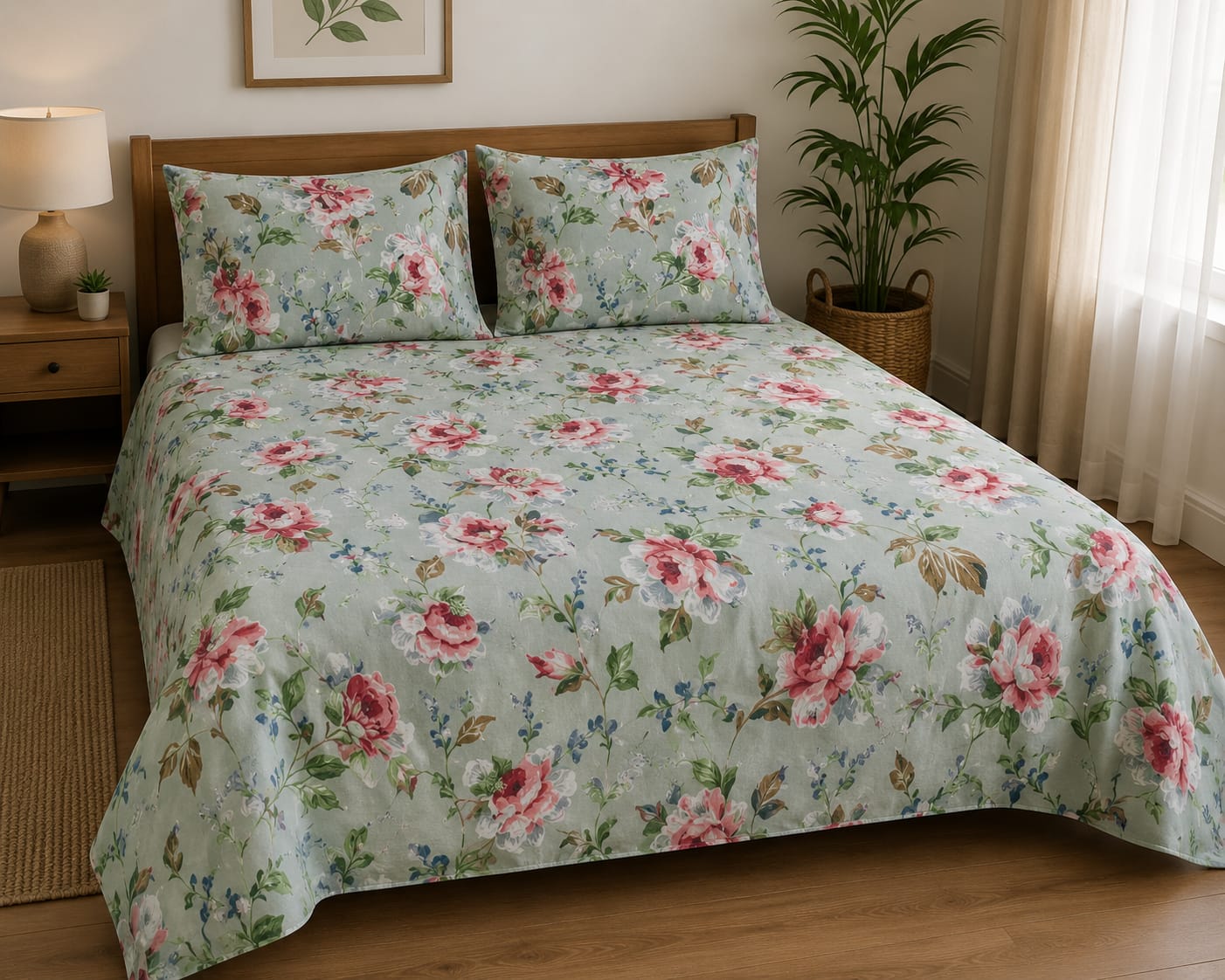 Cotton Bedsheet 100x108 Inches with 2 Pillow Covers