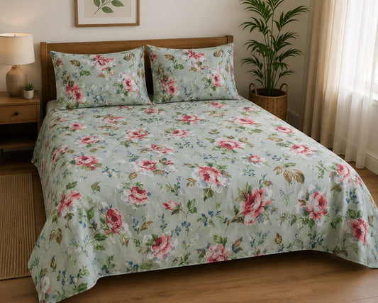 Cotton Bedsheet 100x108 Inches with 2 Pillow Covers
