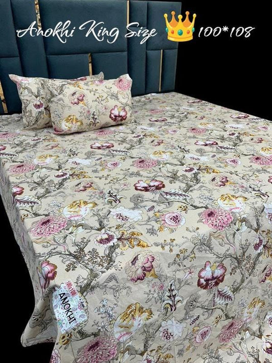 Cotton Bedsheet 100x108 Inches with 2 Pillow Covers