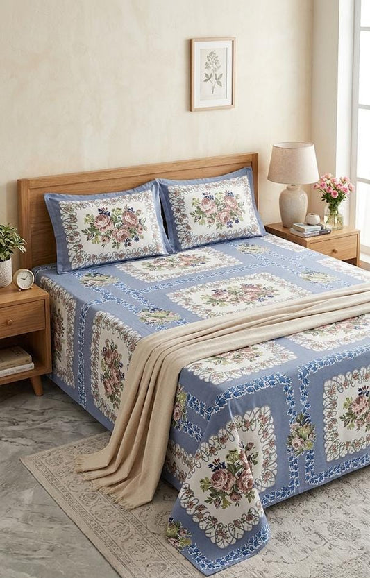 Cotton Bedsheet 100x108 Inches with 2 Pillow Covers