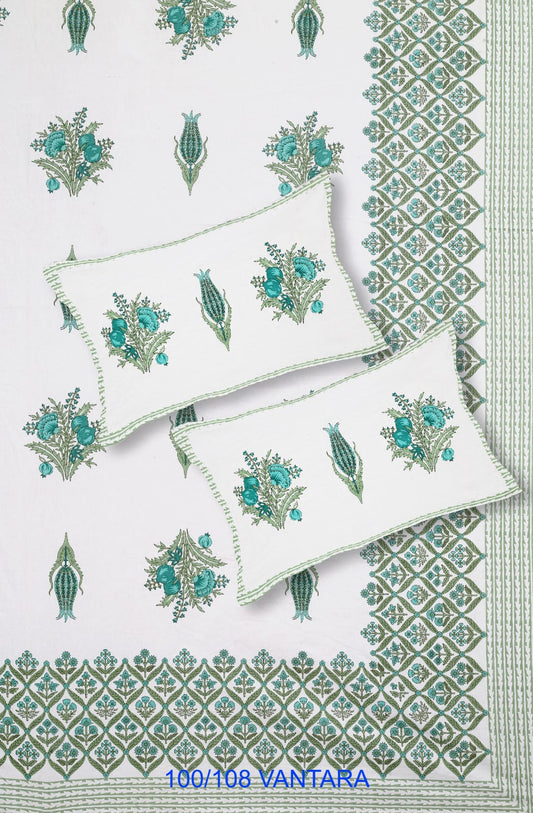 Cotton Bedsheet 100x108 with 2 Pillow Covers 18x27 | Stitched Sides