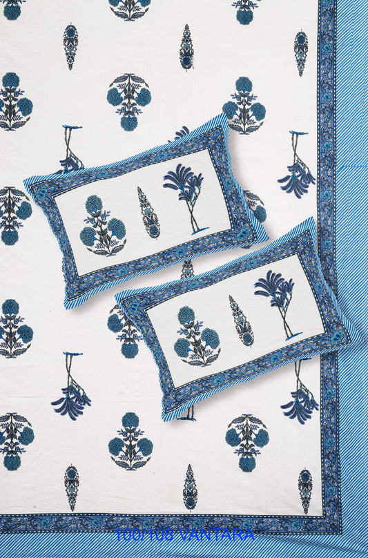 Cotton Bedsheet 100x108 with 2 Pillow Covers 18x27 | Stitched Sides