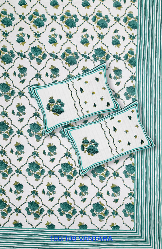 Cotton Bedsheet 100x108 with 2 Pillow Covers 18x27 | Stitched Sides