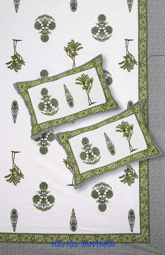 Cotton Bedsheet 100x108 with 2 Pillow Covers 18x27 | Stitched Sides