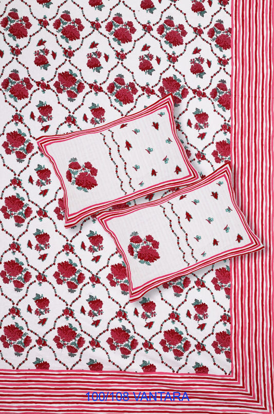 Cotton Bedsheet 100x108 with 2 Pillow Covers 18x27 | Stitched Sides