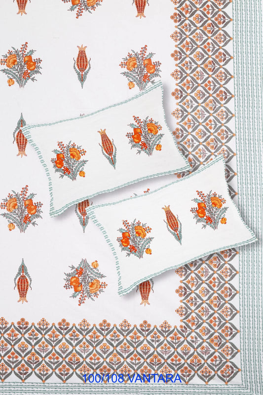 Cotton Bedsheet 100x108 with 2 Pillow Covers 18x27 | Stitched Sides