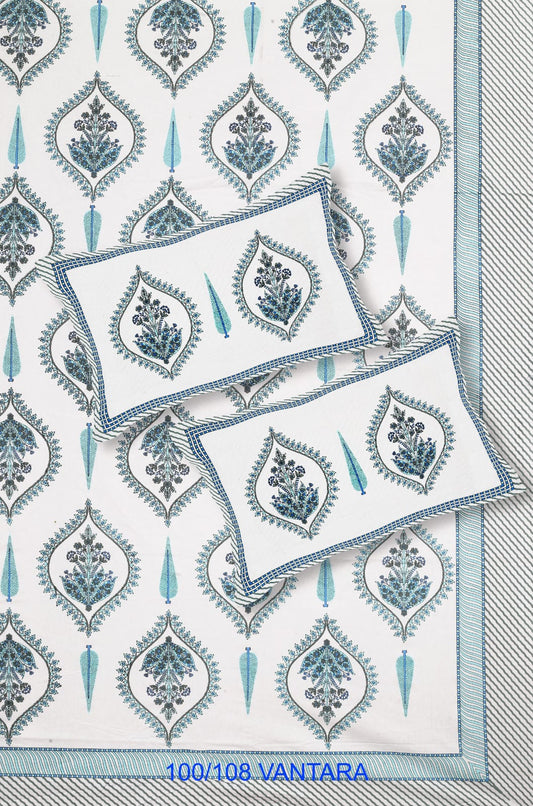 Cotton Bedsheet 100x108 with 2 Pillow Covers 18x27 | Stitched Sides