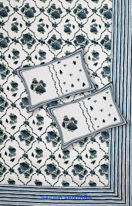 Cotton Bedsheet 100x108 with 2 Pillow Covers 18x27 | Stitched Sides