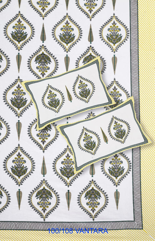 Cotton Bedsheet 100x108 with 2 Pillow Covers 18x27 | Stitched Sides