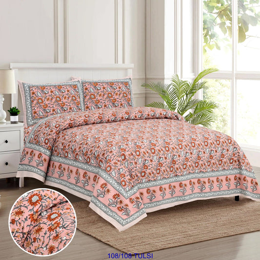 Cotton Bedsheet 108x108 Inches with 2 Flap Pillow Covers – 9x9 Feet