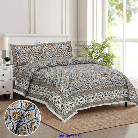 Cotton Bedsheet 108x108 Inches with 2 Flap Pillow Covers – 9x9 Feet