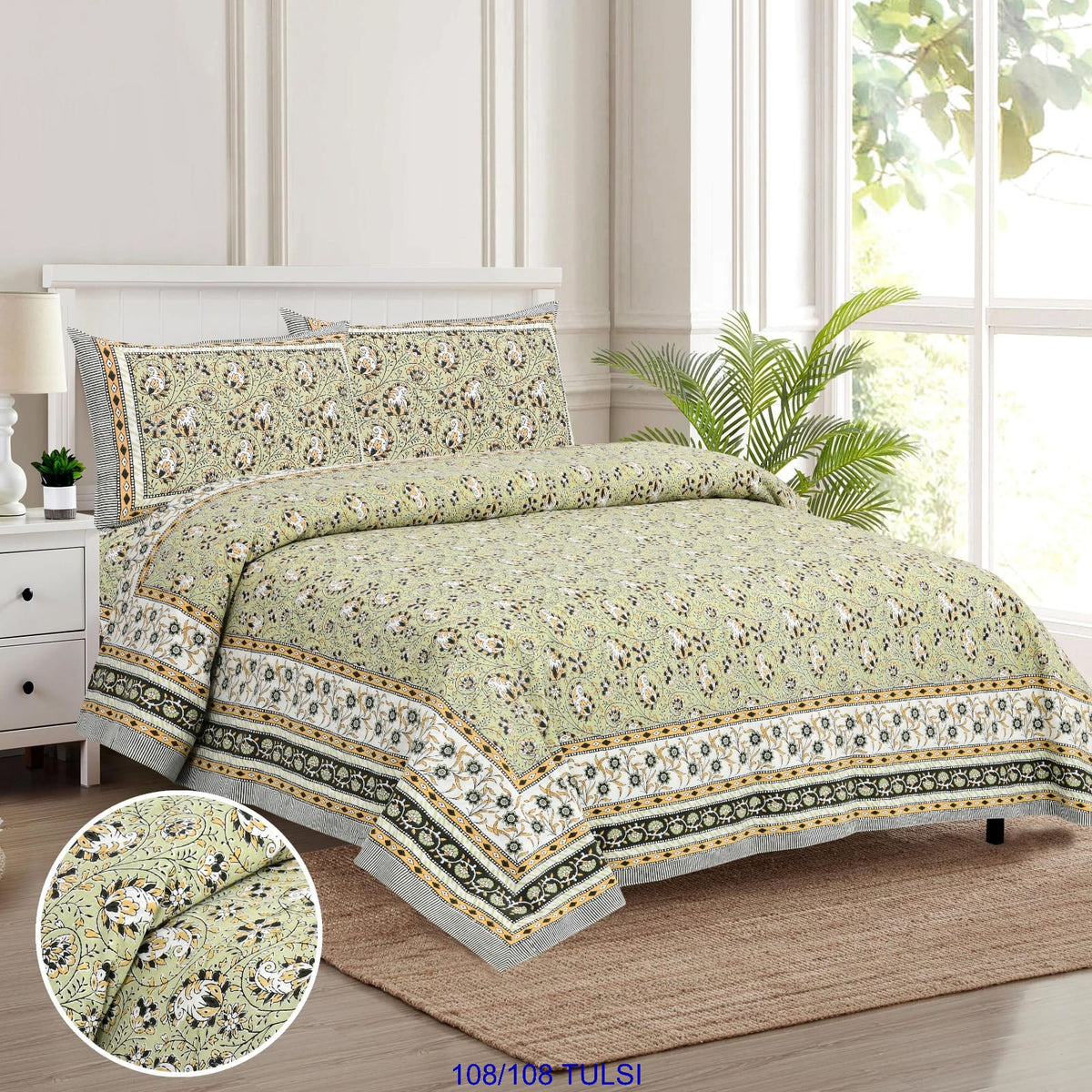 Cotton Bedsheet 108x108 Inches with 2 Flap Pillow Covers – 9x9 Feet