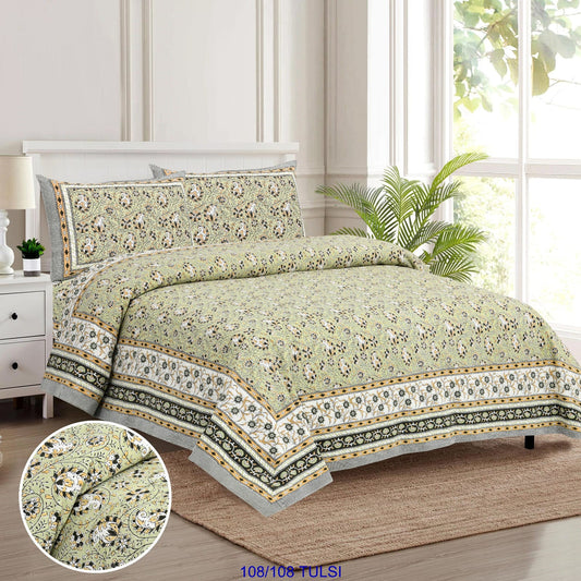 Cotton Bedsheet 108x108 Inches with 2 Flap Pillow Covers – 9x9 Feet