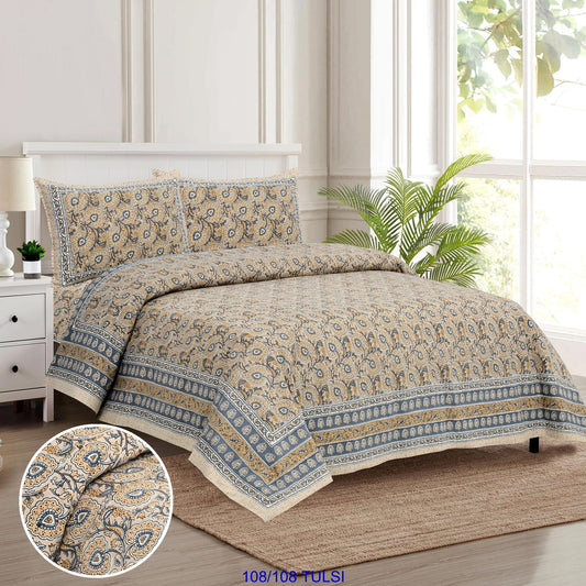 Cotton Bedsheet 108x108 Inches with 2 Flap Pillow Covers – 9x9 Feet