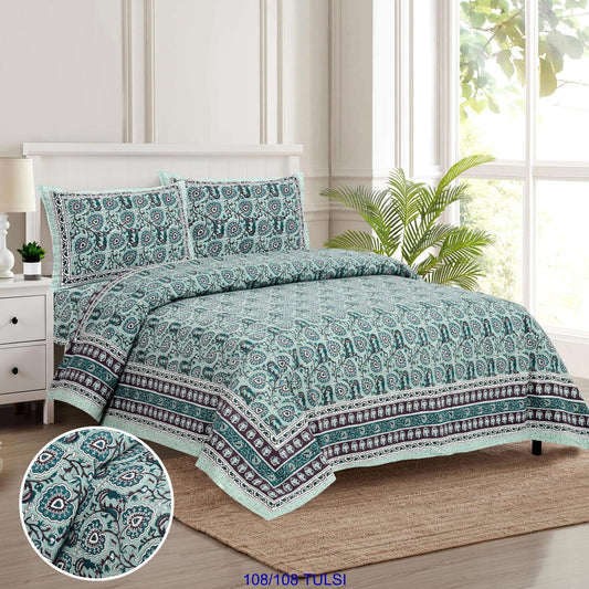 Cotton Bedsheet 108x108 Inches with 2 Flap Pillow Covers – 9x9 Feet