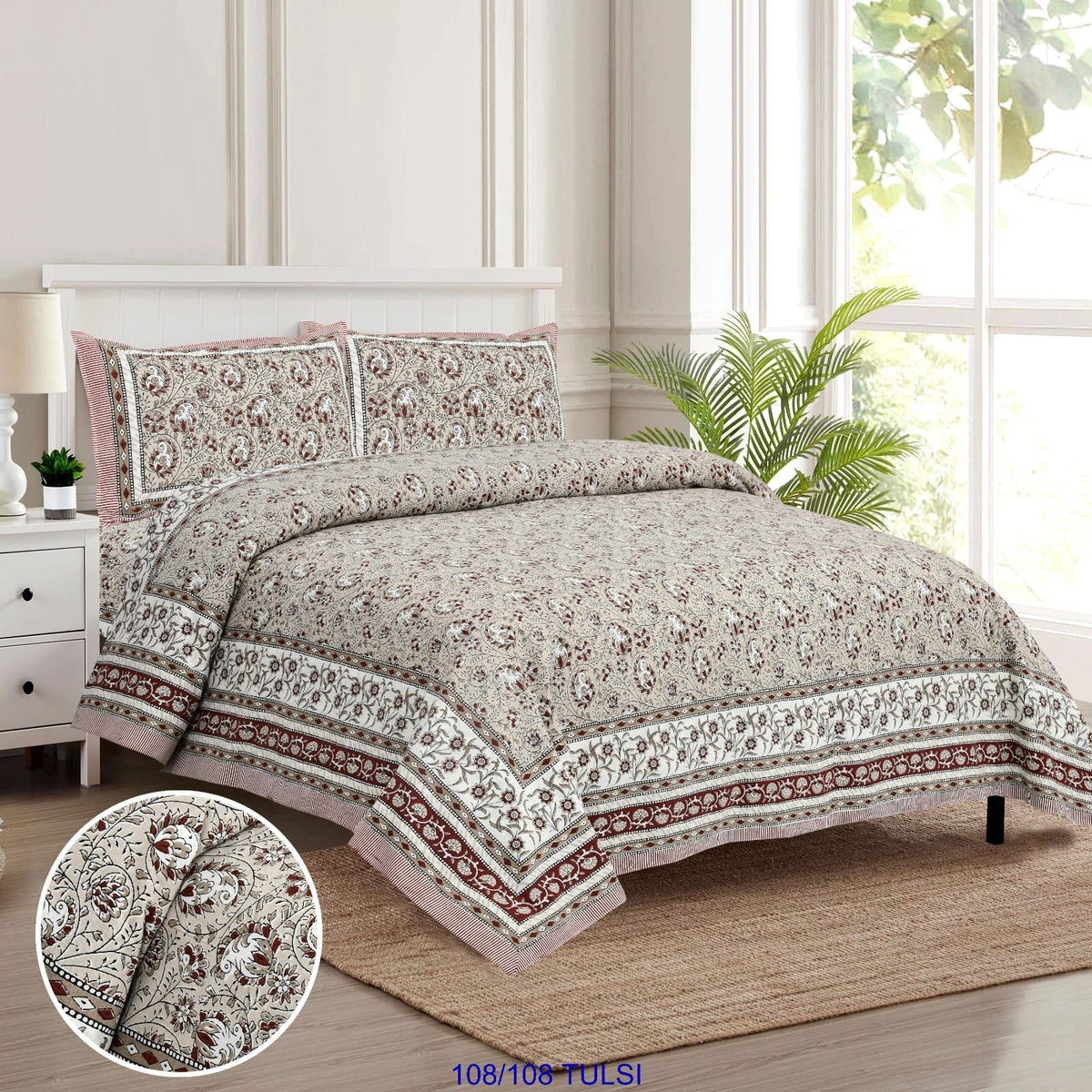 Cotton Bedsheet 108x108 Inches with 2 Flap Pillow Covers – 9x9 Feet