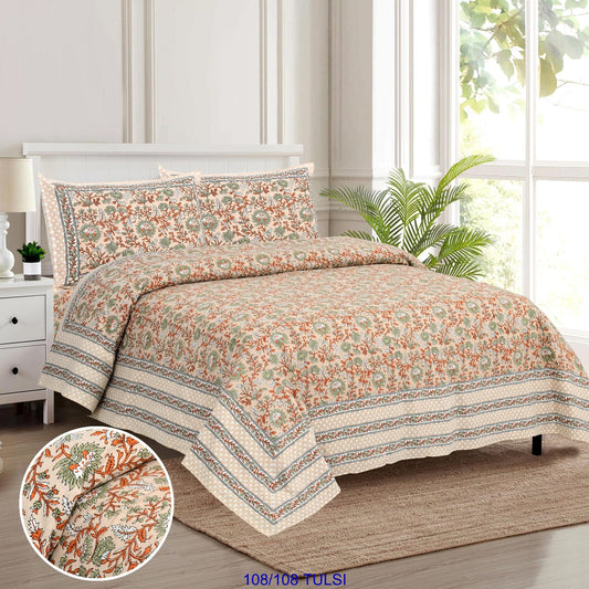 Cotton Bedsheet 108x108 Inches with 2 Flap Pillow Covers – 9x9 Feet