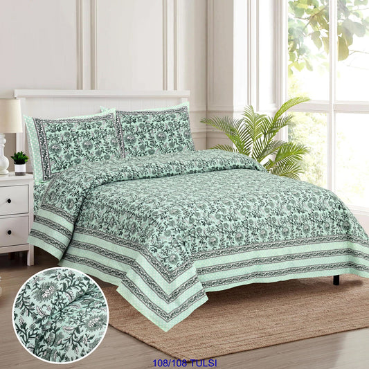 Cotton Bedsheet 108x108 Inches with 2 Flap Pillow Covers – 9x9 Feet