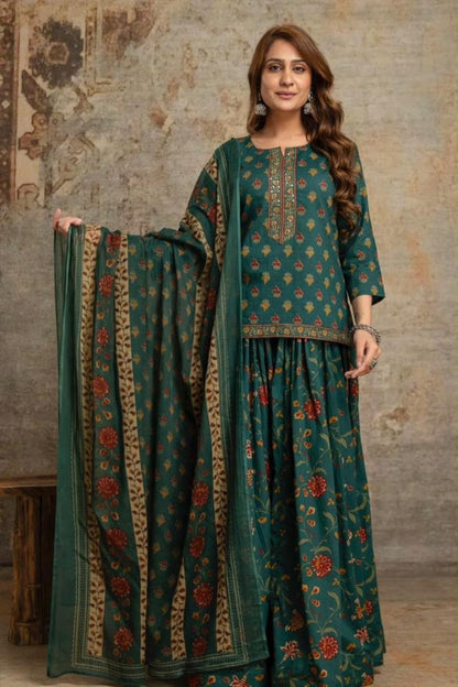 Cotton Block Print Gopi Dress Set with 3 Meter Flared Skirt and Dupatta