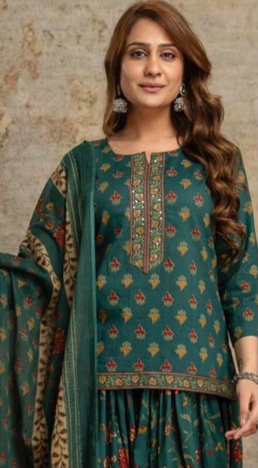Cotton Block Print Gopi Dress Set with 3 Meter Flared Skirt and Dupatta