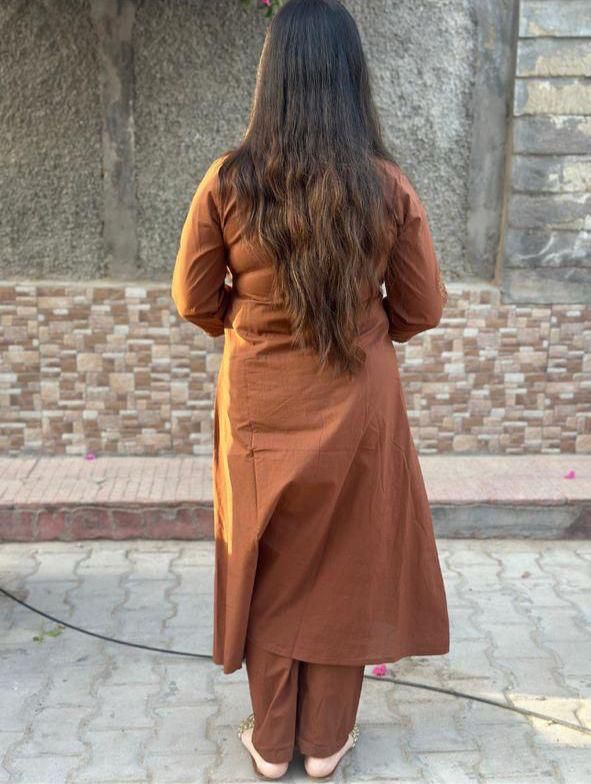 Cotton Chikankari Angrakha Style Kurti Pant Set for Women
