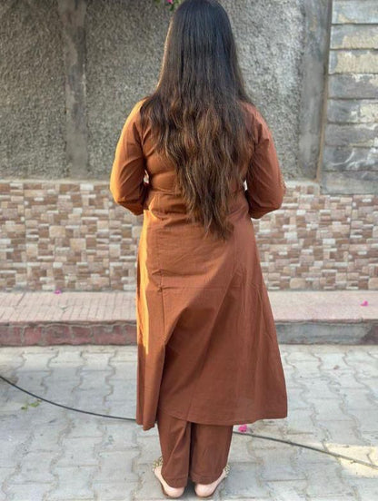 Cotton Chikankari Angrakha Style Kurti Pant Set for Women