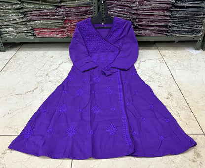 Cotton Chikankari Angrakha Style Kurti Pant Set for Women