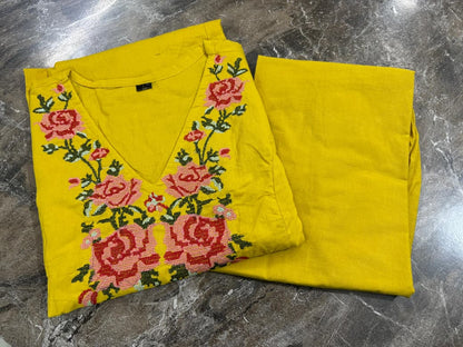 Cotton Co-Ord Set with Cross Stitch Embroidery & Pockets