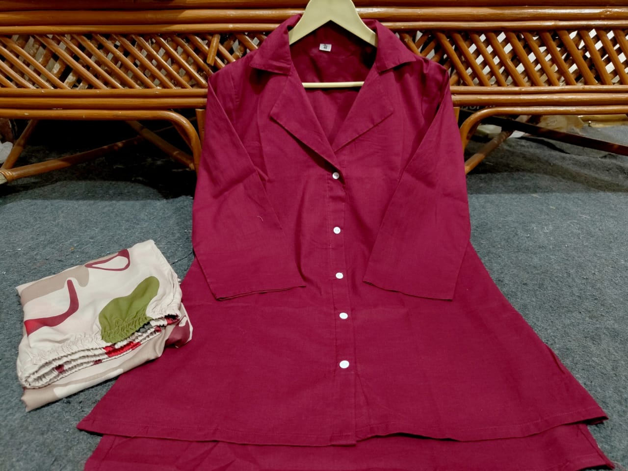 Cotton Co-Ord Set with Maroon Top & Multicolour Chiku Palazzo