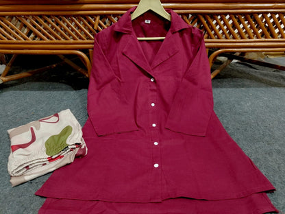 Cotton Co-Ord Set with Maroon Top & Multicolour Chiku Palazzo