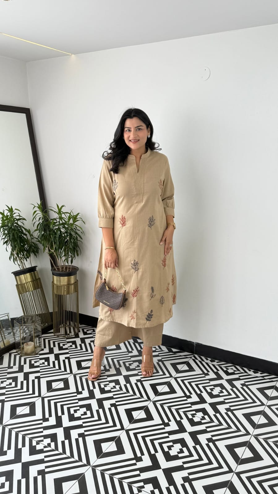 Cotton Collared Embroidered Kurta Pant Cord Set