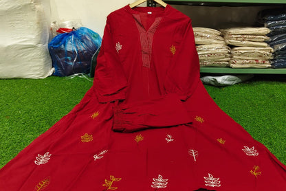 Cotton Collared Embroidered Kurta Pant Cord Set