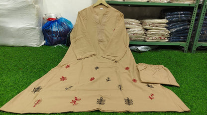 Cotton Collared Embroidered Kurta Pant Cord Set