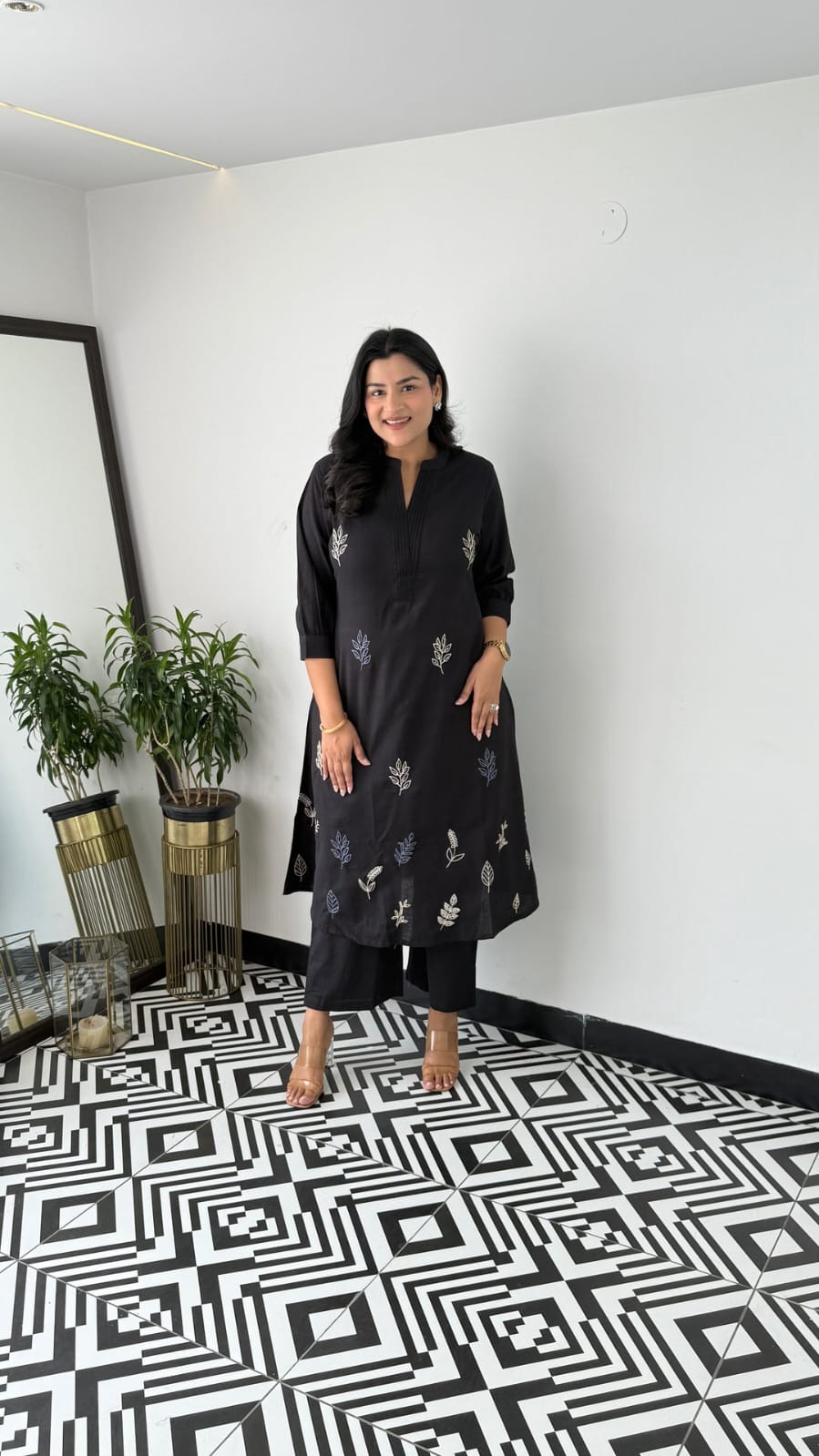 Cotton Collared Embroidered Kurta Pant Cord Set