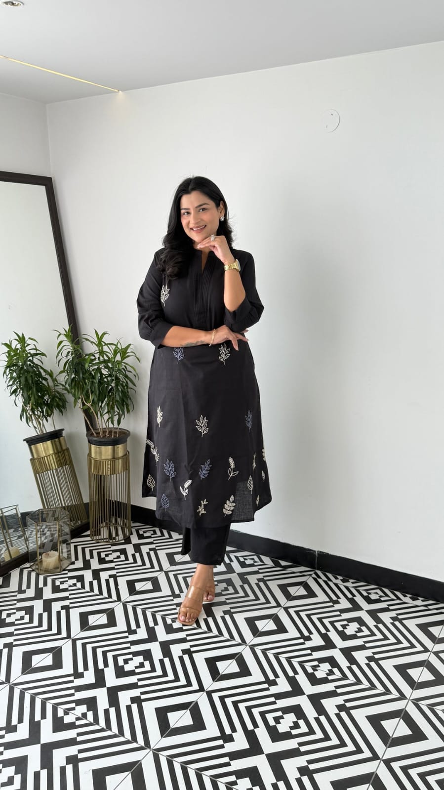 Cotton Collared Embroidered Kurta Pant Cord Set