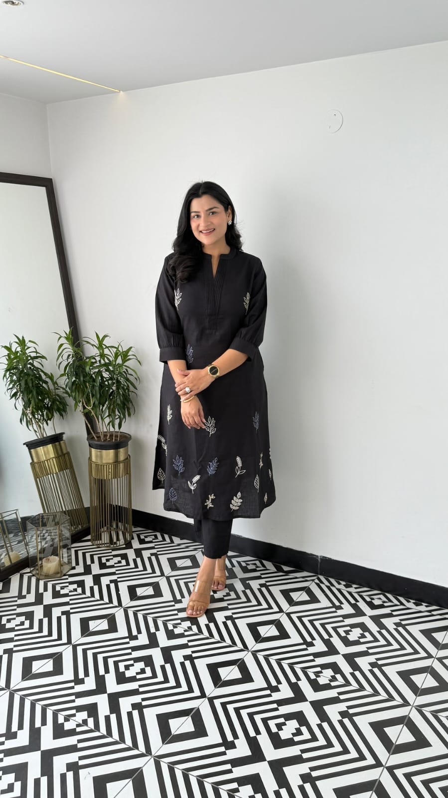 Cotton Collared Embroidered Kurta Pant Cord Set