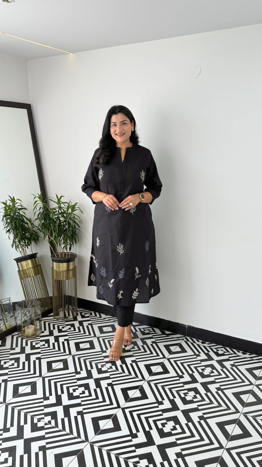 Cotton Collared Embroidered Kurta Pant Cord Set