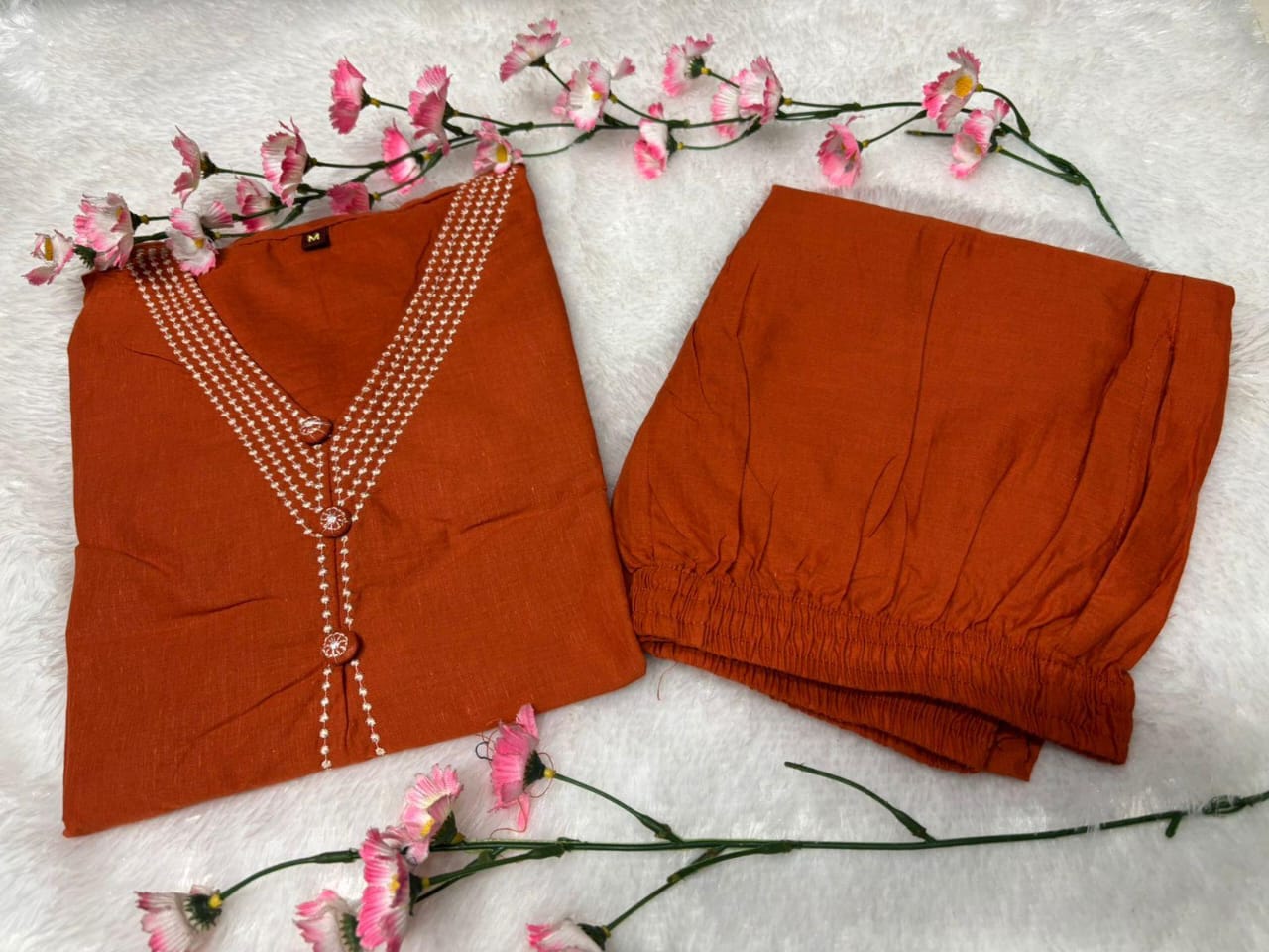 Cotton Coord Set with Button Work & Side Pocket