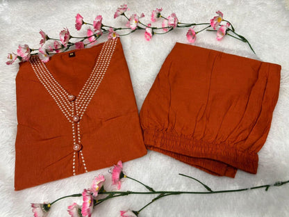 Cotton Coord Set with Button Work & Side Pocket