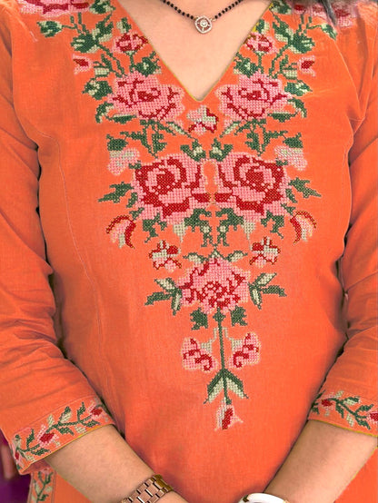 Cotton Coordinate Set with Cross Stitch Embroidery & Pockets