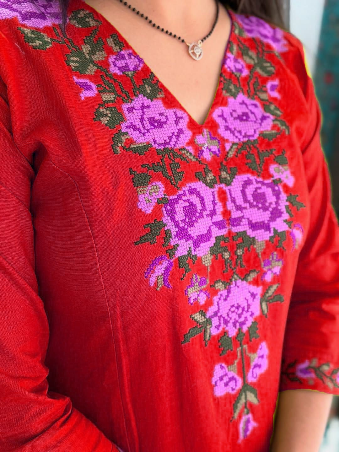 Cotton Coordinate Set with Cross Stitch Embroidery & Pockets