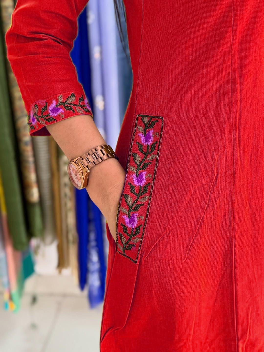 Cotton Coordinate Set with Cross Stitch Embroidery & Pockets