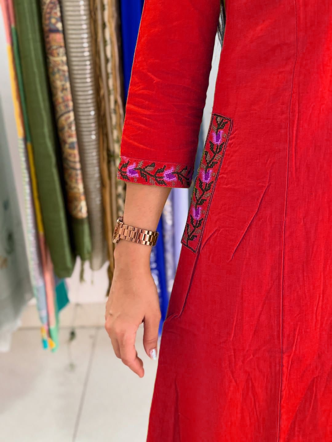 Cotton Coordinate Set with Cross Stitch Embroidery & Pockets