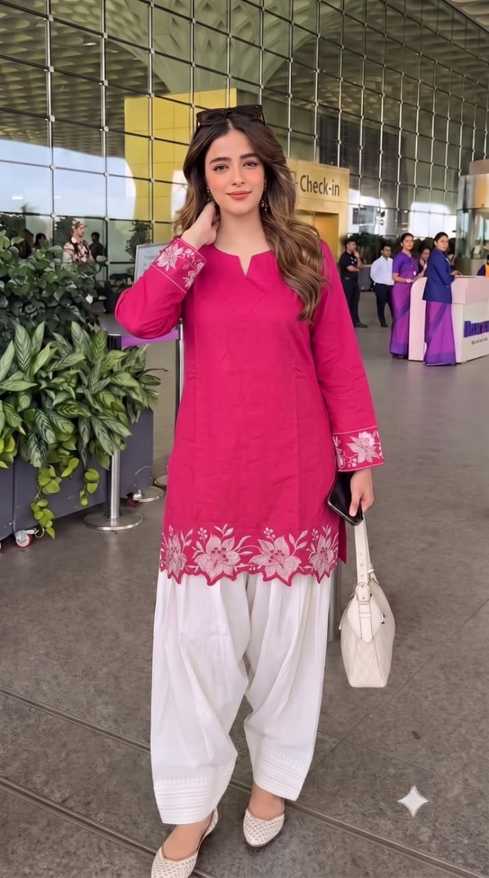 Cotton Corset-Style Top with Off-White Embroidered Farshi Salwar Set